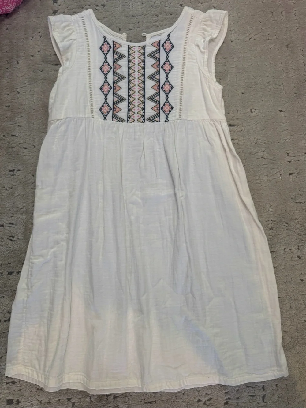 Girls Old Navy White Embroidered Flutter Sleeve Dress with Pink & Navy Accents
